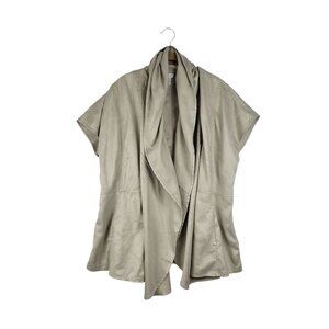 Chicos Faux Suede Vest Jacket Open Front Longline Drape Sleeve Beige Size 1 US M